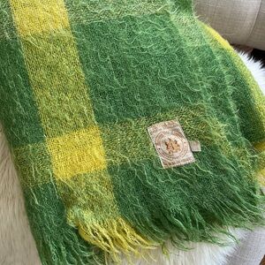 Vintage Hudson’s Bay Mohair Green Blanket Made In Scotland